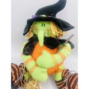 Halloween Witch Shelf Sitter 10” Decor Plush Green